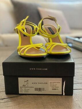 Ann Taylor Neon Yellow Strappy Patent Leather Heels/Sandals